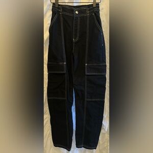 ASOS DESIGN Black With White Stitching Cargo Pants Women’s Size 2